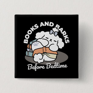 Books and Barks – Cute Sleepy Dog Reading Design 2 Inch Square Button