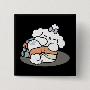 Books and Barks – Cute Sleepy Dog Reading Design 2 Inch Square Button