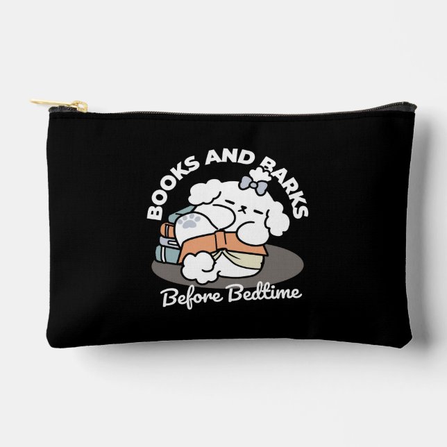 Books and Barks – Cute Sleepy Dog Reading Design Accessory Pouch (Front)