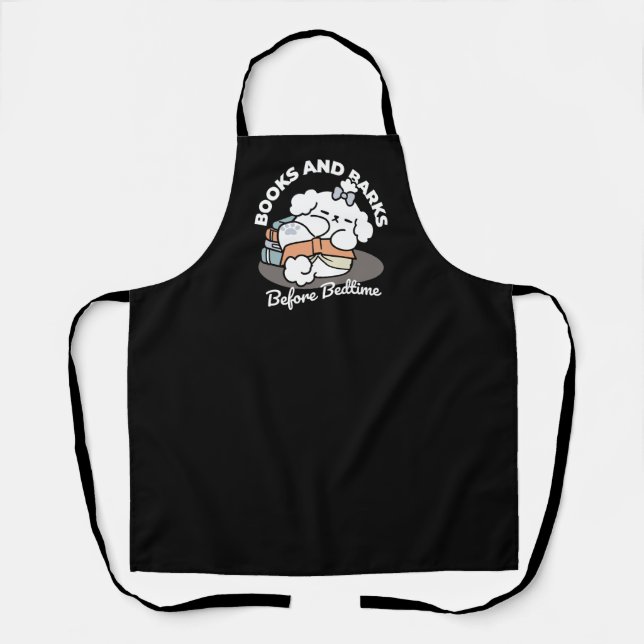 Books and Barks – Cute Sleepy Dog Reading Design Apron (Front)