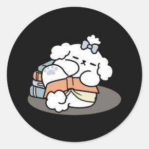 Books and Barks – Cute Sleepy Dog Reading Design Classic Round Sticker