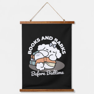 Books and Barks – Cute Sleepy Dog Reading Design Hanging Tapestry