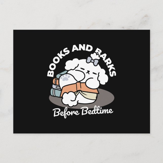 Books and Barks – Cute Sleepy Dog Reading Design Holiday Postcard (Front)