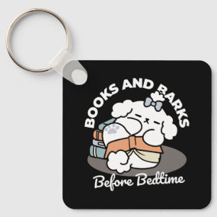 Books and Barks – Cute Sleepy Dog Reading Design Keychain