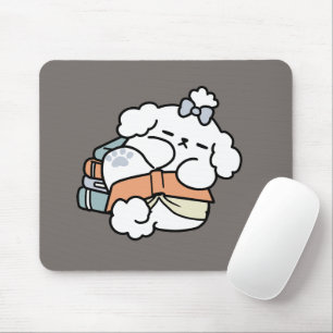 Books and Barks – Cute Sleepy Dog Reading Design Mouse Pad