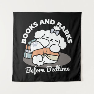 Books and Barks – Cute Sleepy Dog Reading Design Tapestry