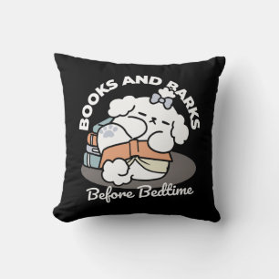 Books and Barks – Cute Sleepy Dog Reading Design Throw Pillow