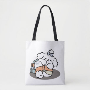 Books and Barks – Cute Sleepy Dog Reading Design Tote Bag
