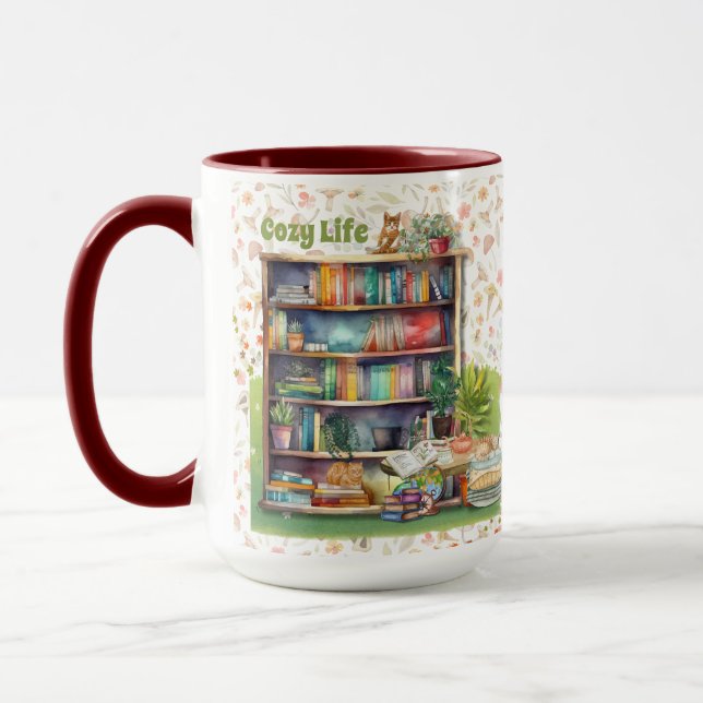 Books and Cat Lovers Hygge Birthday Retirement   Mug (Left)