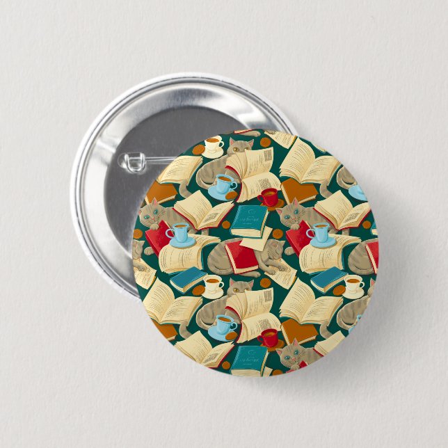 Books and cats 2 inch round button (Front & Back)