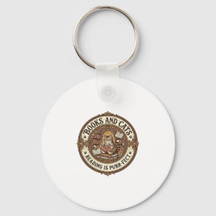 Books And Cats Cat Books Reading Vintage Vector Ar Keychain