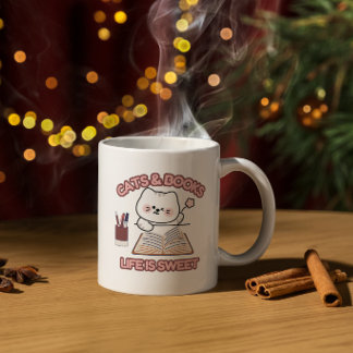 Books and Cats Giftful – Cozy Life Quote Design Two-Tone Coffee Mug