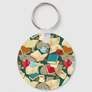 Books and cats keychain