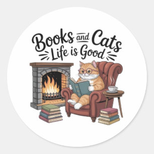 Books And Cats Life Is Good Funny Sticker Cat Love