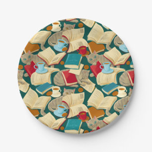 Books and cats paper plate