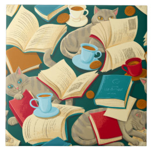 Books and cats tile