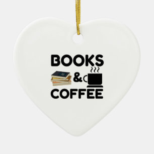 Books And Coffee Ceramic Ornament