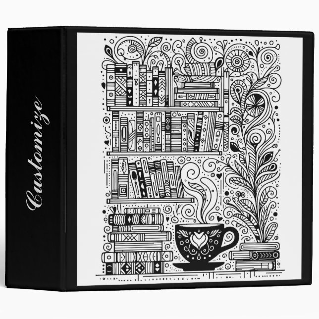 Books And Coffee Colour Me Doodle 2 Binder (Front/Spine)