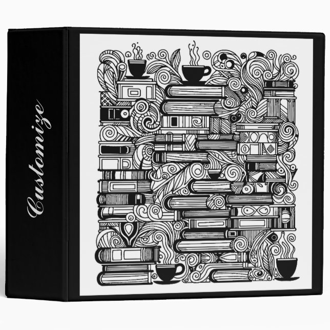 Books And Coffee Colour Me Doodle  Binder (Front/Spine)