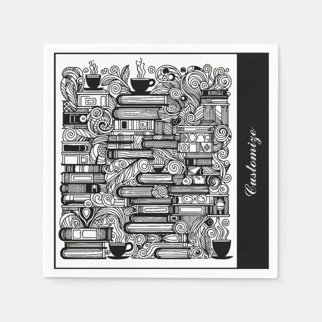 Books And Coffee Doodle Collage Napkin (Front)