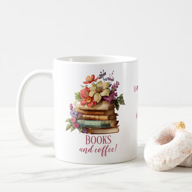 Books and Coffee Floral Mug (With Donut)