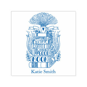 Books and Coffee Lover Personalized Self-inking Stamp