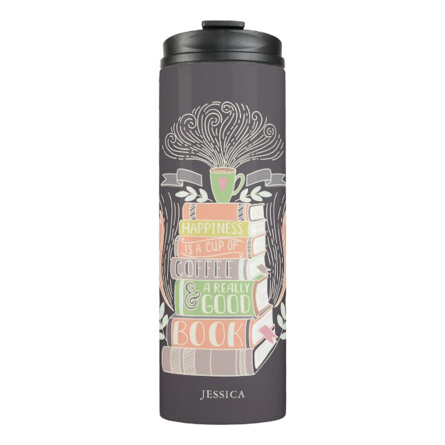 Books and Coffee Lover Personalized Thermal Tumbler (Front)