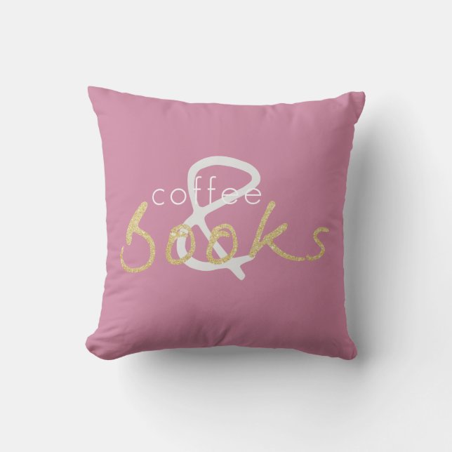 Books and Coffee Throw Pillow (Front)