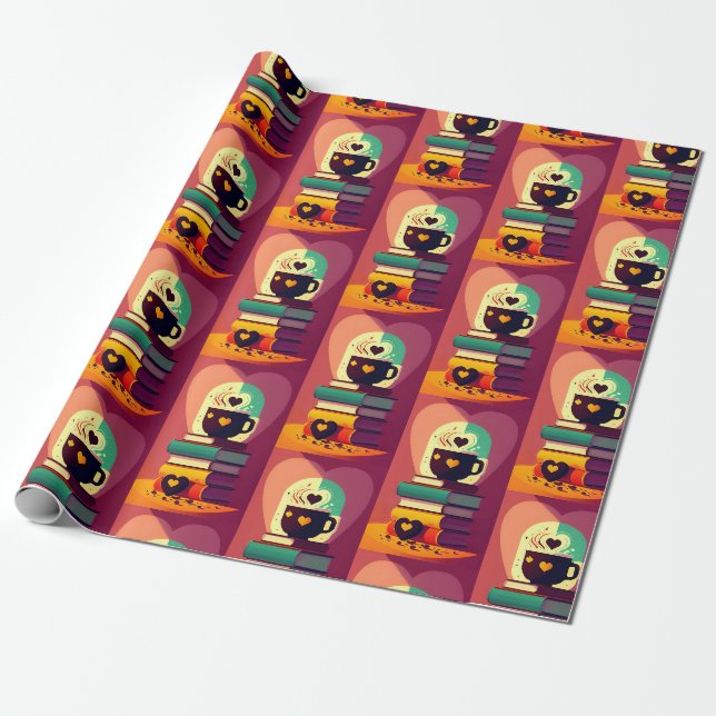 Books And Coffee Wrapping Paper (Unrolled)