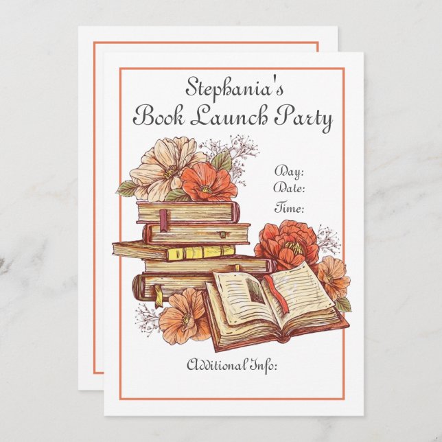 Books And Flowers Book Launch Invitation (Front/Back)