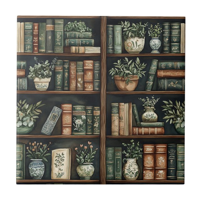 Books and Flowers Ceramic Tile (Front)