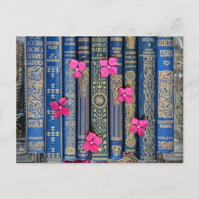 Books and Flowers (Pink Blossoms) Postcard (Front)