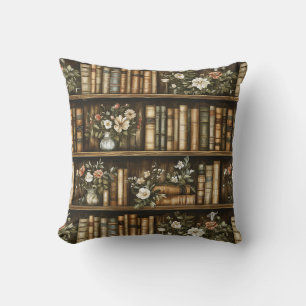 Books and Flowers Throw Pillow