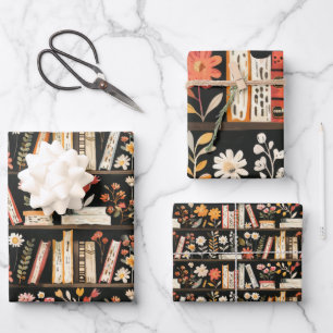 Books and Flowers  Wrapping Paper Sheet