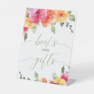 Books and gifts baby shower colourful bright flora pedestal sign