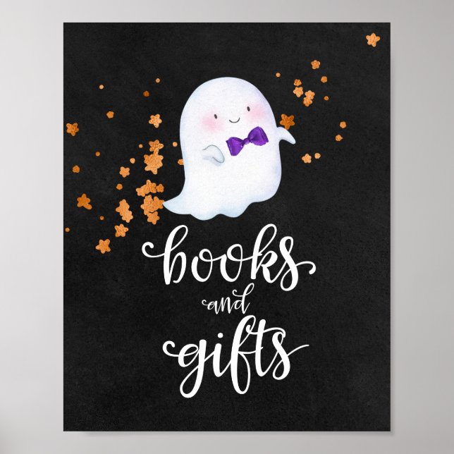 Books and Gifts Halloween Baby Shower Sign (Front)