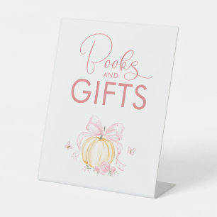 Books and Gifts Pumpkin Fall Baby Shower  Pedestal Sign