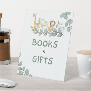 Books and Gifts Sign Boy Zoo Animals Baby Shower