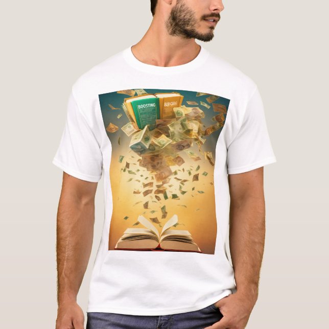 "Books and Money Flying Motivational T-Shirt" T-Shirt (Front)