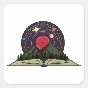 Books and music lovers retro vinyl record square sticker
