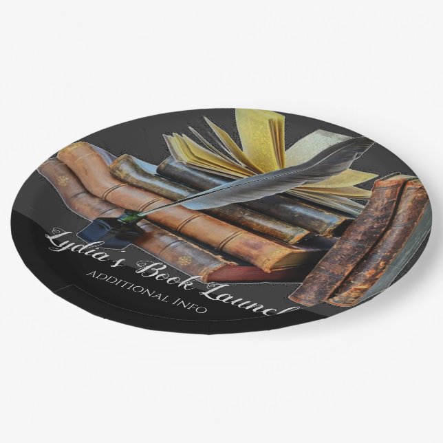 Books And Quill Paper Plate (Angled)