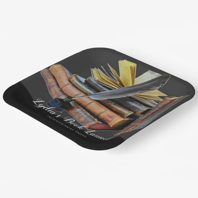 Books And Quill Square Paper Plate (Angled)