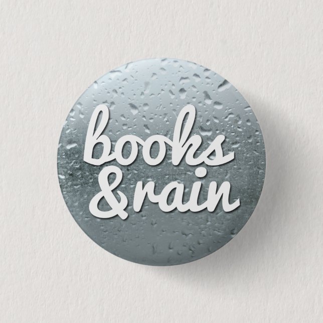 Books and Rain 1 Inch Round Button (Front)