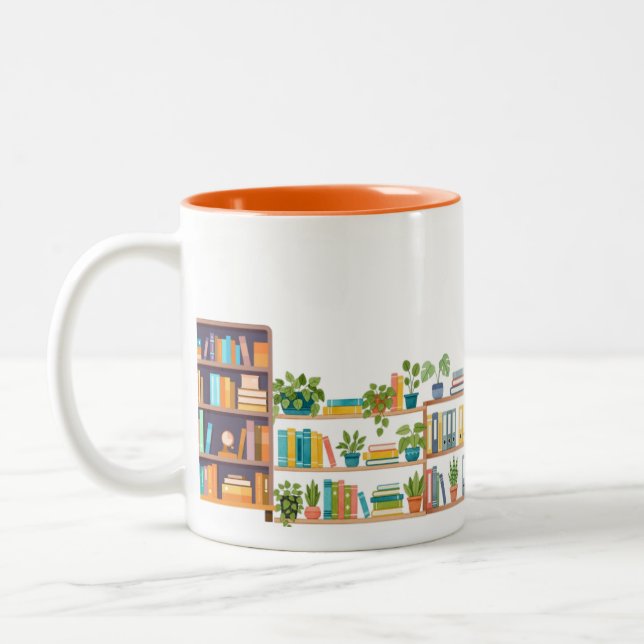 Books and Shelves - for a Principal - Orange Two-Tone Coffee Mug (Left)