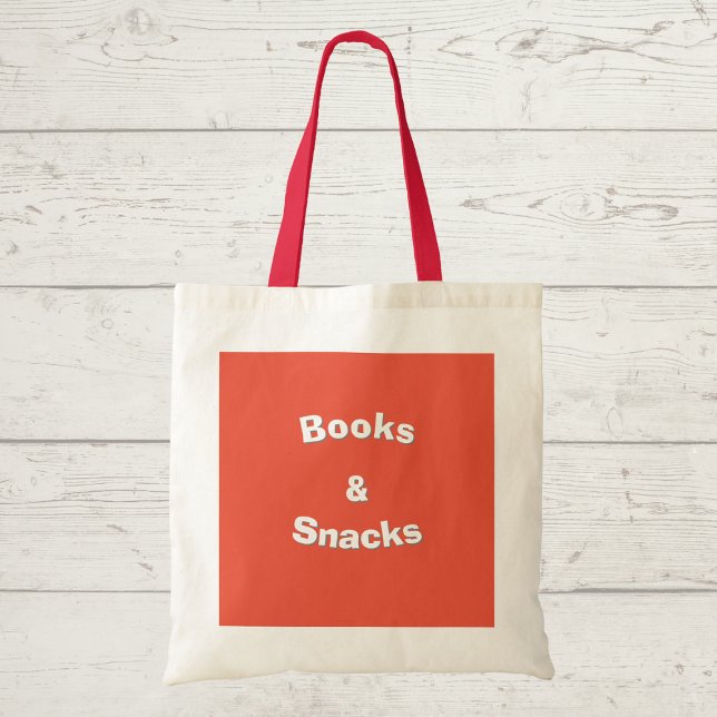 Books and Snacks customizable slogan Tote Bag (Bright modern tote with a slogan that can be customized)