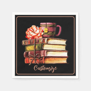 Books And Tea Black Napkin