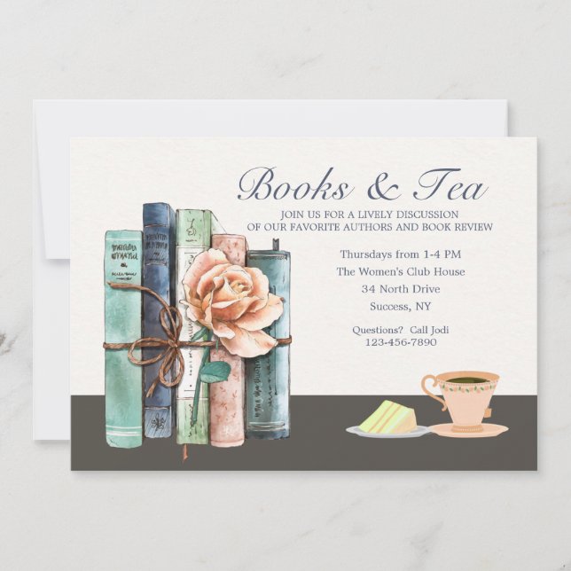 Books and Tea Book Club Invitation (Front)