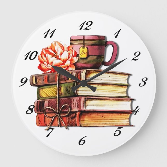 Books And Tea White  Large Clock (Front)