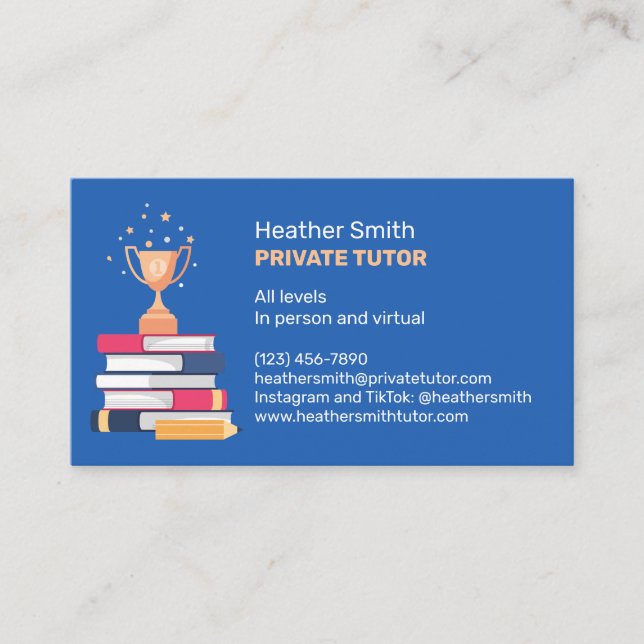 Books and Throphy Private Tutor Business Card (Front)