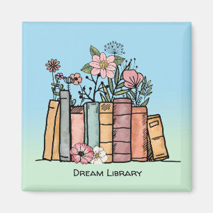 Books and wild flowers dream library personalize magnet